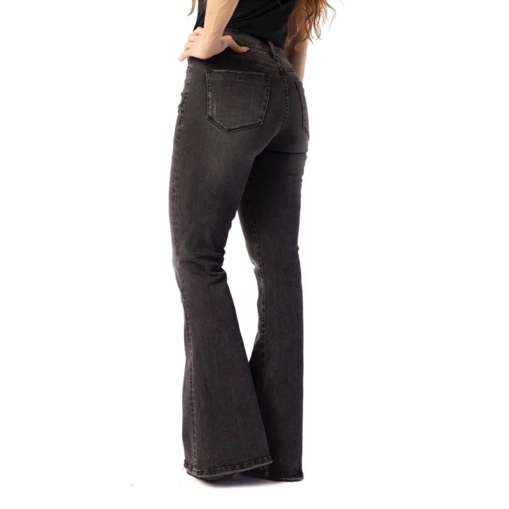 NANCY ROSE Farrah Flare Mid-Rise Jeans in Onyx